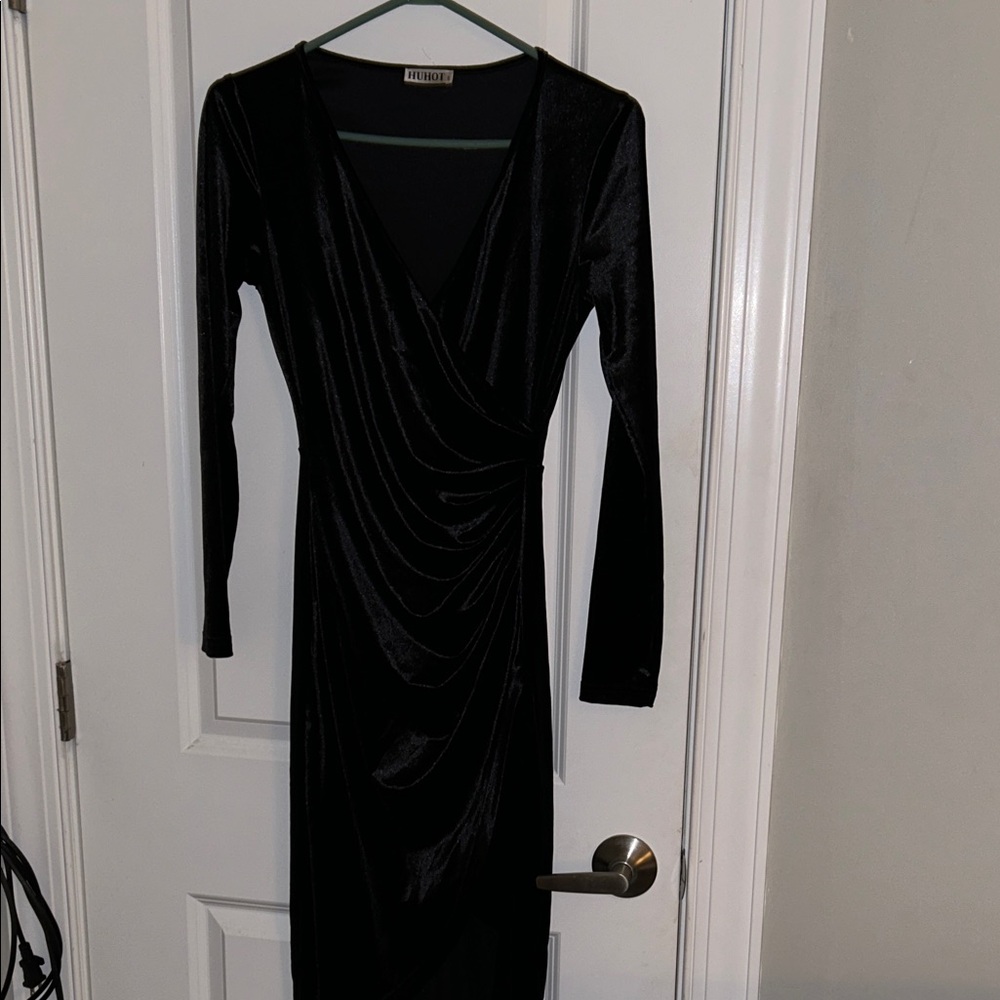 Express Black Draped Long Sleeve Dress